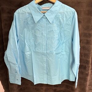 Victor Costa Light Blue Embroidered Button Down Shirt
